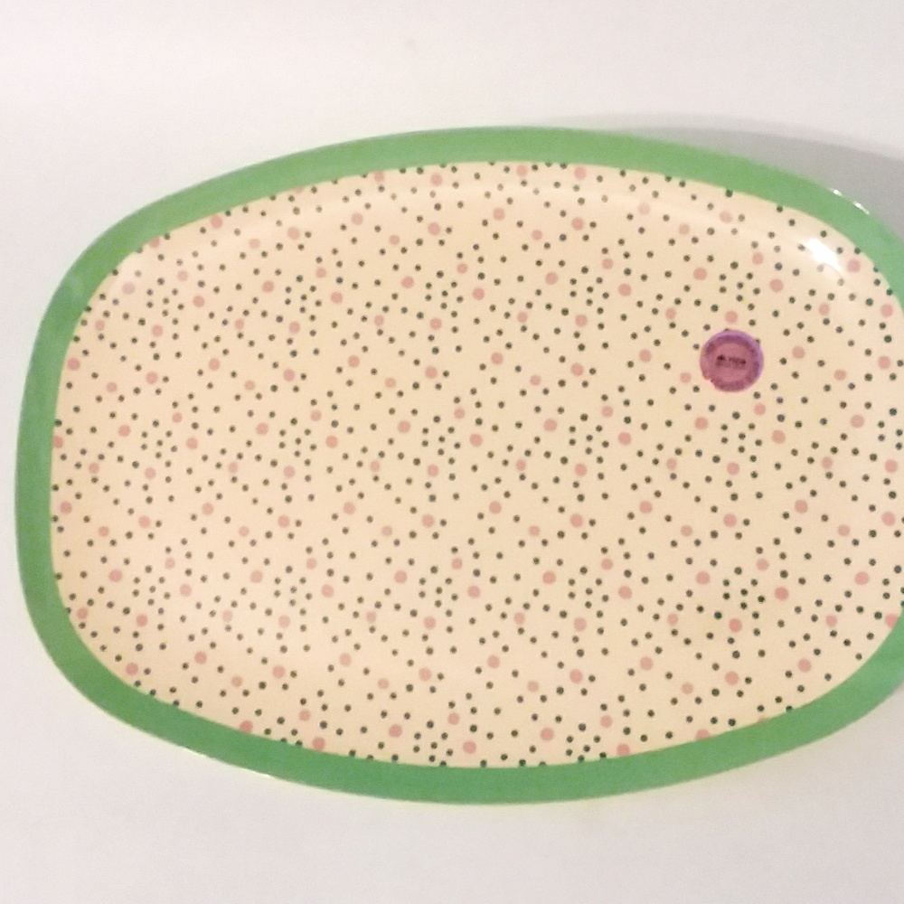 RICE Pink & Green Polka Dot 12x9" Melamine Platter